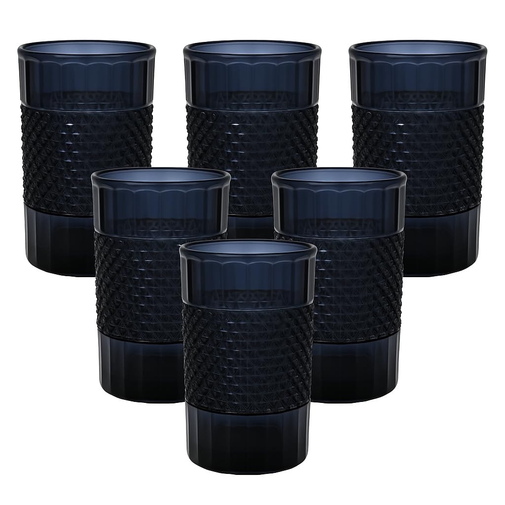 6 Pack 20 oz Tall Acrylic Diamond Texture Tumblers Durable Reusable Plastic Drinking Cups Shatter-Resistant Blue Drinkware Set