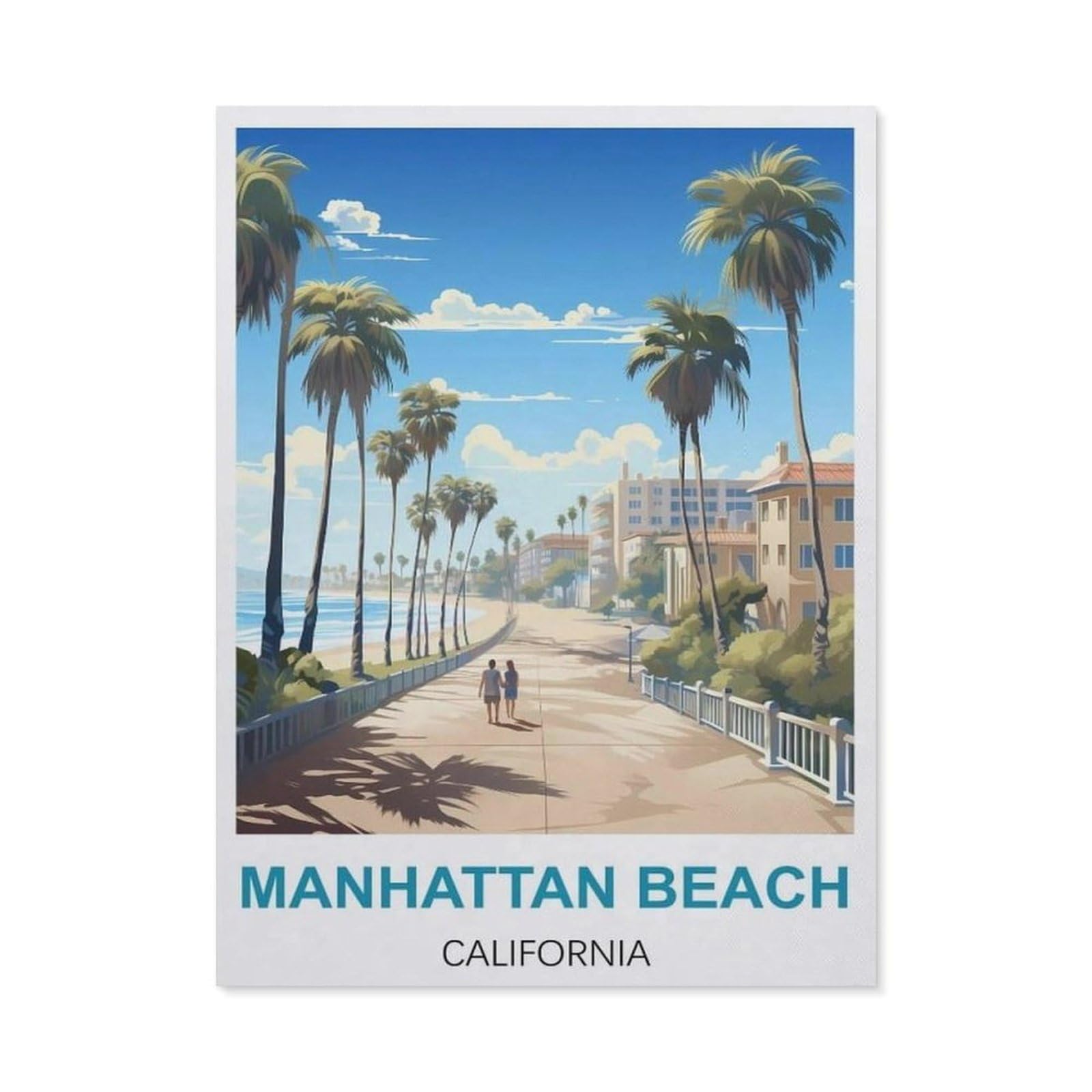 BEAYODKP Diamond Painting，Manhattan Beach California Vintage Travel Posters，Diamond Painting Art Embroidery Cross Stitch Pictures Gift Wall Decoration（40 x 50 cm/15.74 x 19.68 inches）-BZ96