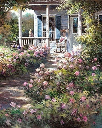 Front Porch and Spring Flowers print of Watercolor Painting - Nature, Flowers, Peaceful Gifts, Gift for Ladies, Spring