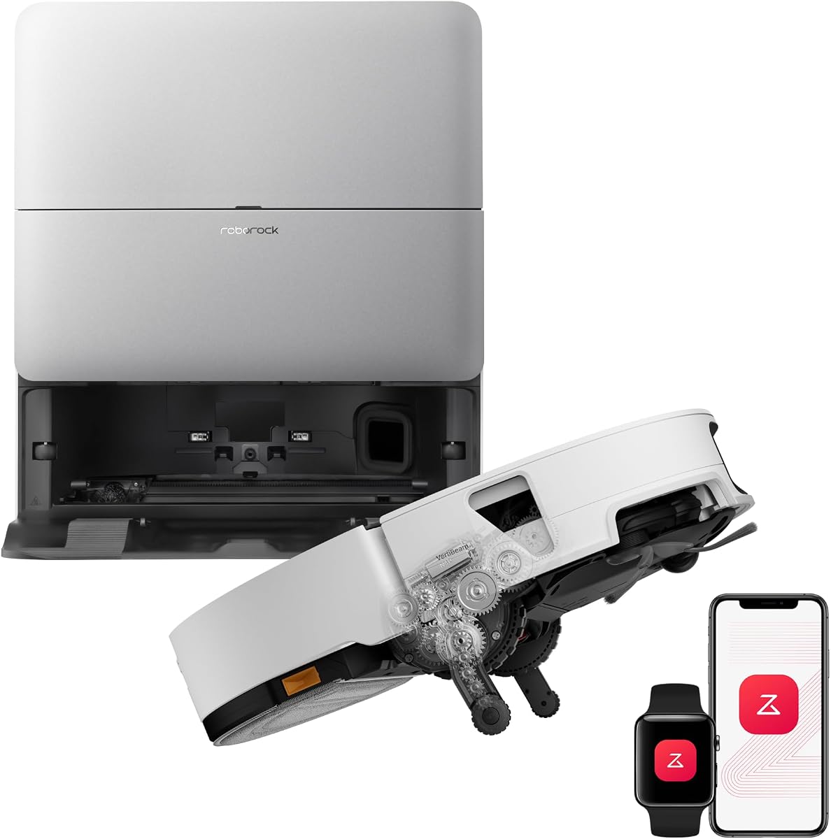 roborock Saros 20 Sonic Saugroboter mit Wischfunktion, VibraRise 5.0 Wischsystem, AdaptiLift Chassis 3.0, 36,000 Pa Saugkraft, ultraflach Design, FlexiArm Technologie, brandneues RockDock, Weiß