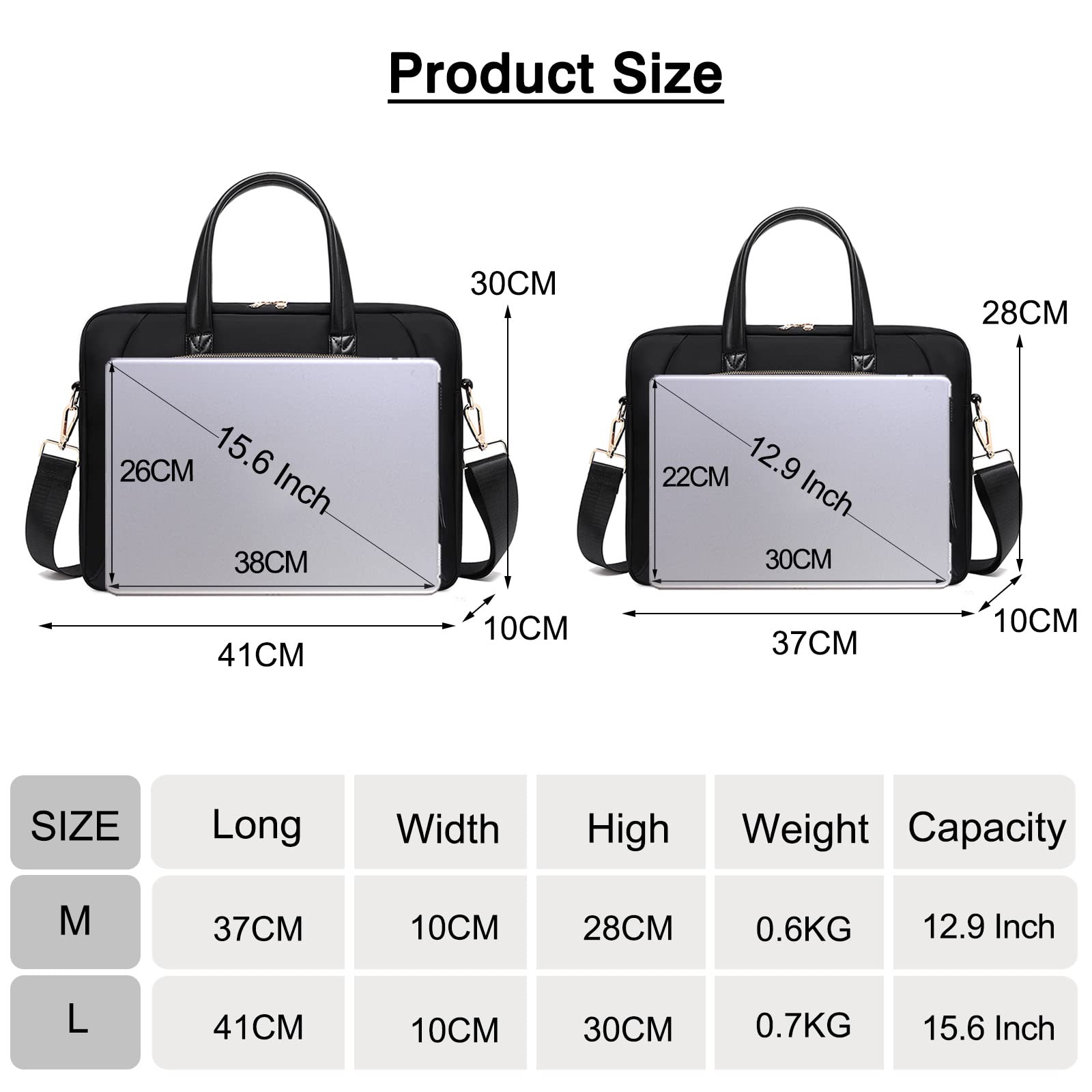 FANDARE Borsa Porta PC Donna Lavoro Cartella Borse per 15.6 Pollici Computer Grande Borsa Messenger Tracolla Ventiquattrore per Ufficio Università Insegnanti Scuola Lavoro Business Nero M