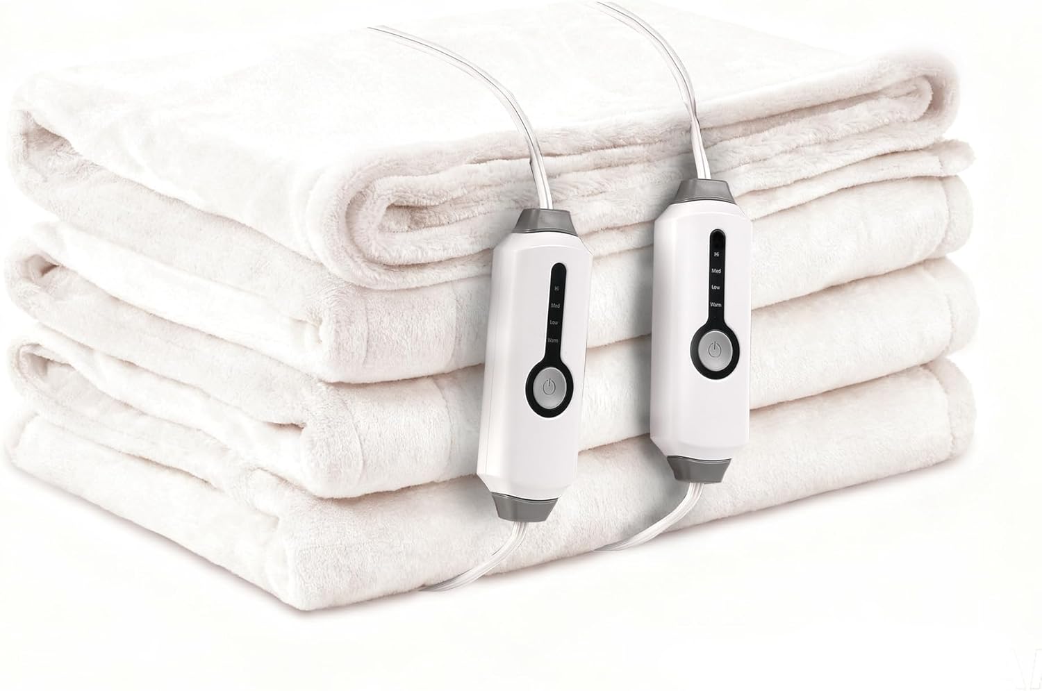 Electric Heated Blanket Queen Size 84"x90", with Dual Control Breathable & Luxurious Flannel, with 4 Heating Levels & 10 Hours Auto-Off, Fast Heating, Machine Washable, for Bedding-White