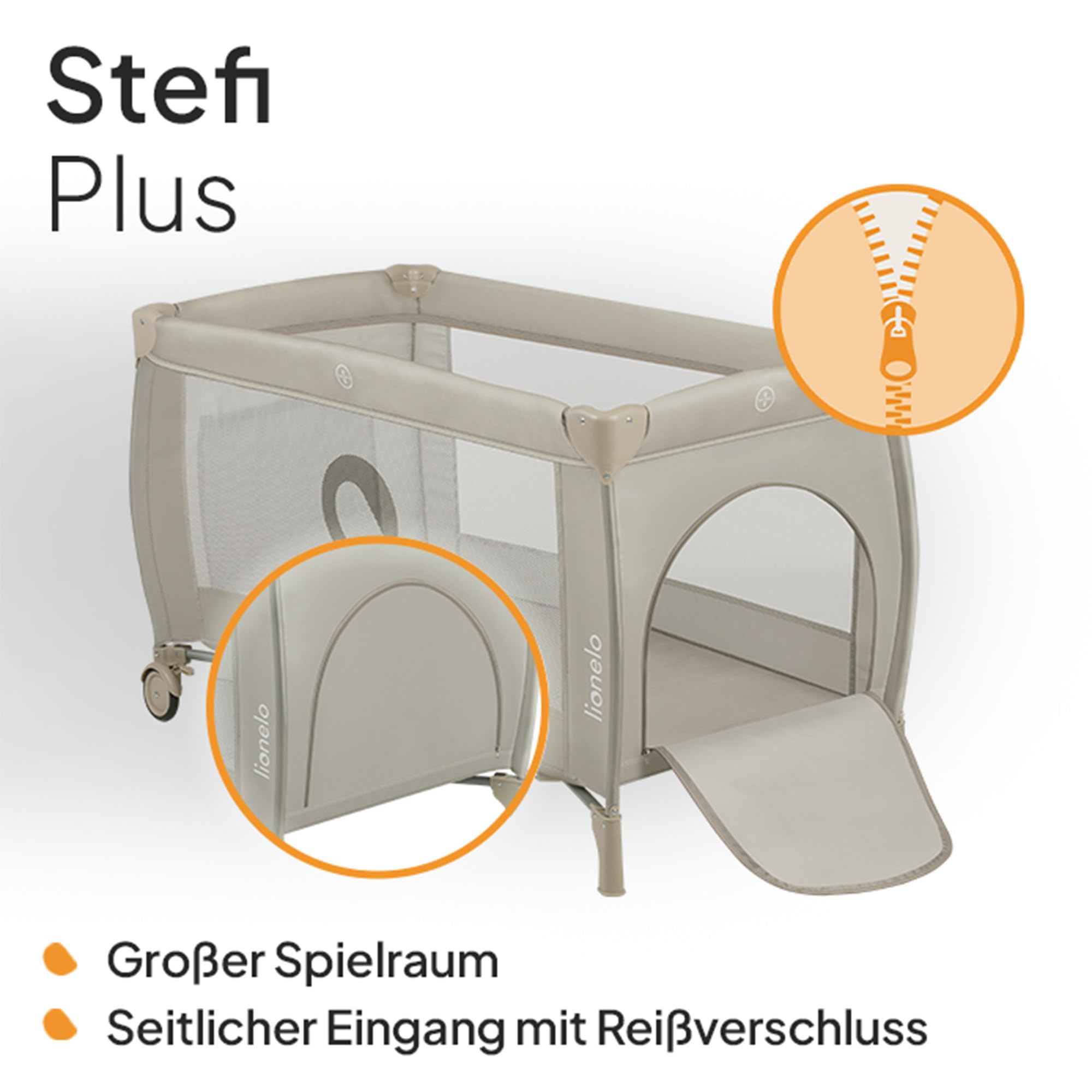 Lionelo Stefi Plus Reisebett bis 15 kg Babybett Kinderreisebett mit Matratze Seitlicher Eingang mit Reißverschluss Hochwertige Schaumstoffmatratze