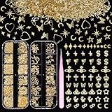 300 Pcs Gold Nail Charms, Star Heart Cross Moon Crown Dollar Metal Nail Gold Charms, Mix Gold Moon Nail Art Studs, Golden Nail Gems and Charms, Y2K Gold Charms for Nail Art