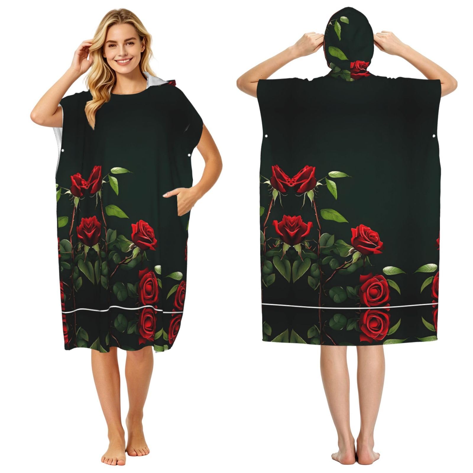 Peignoir à capuche à séchage rapide pour femme et homme style floral