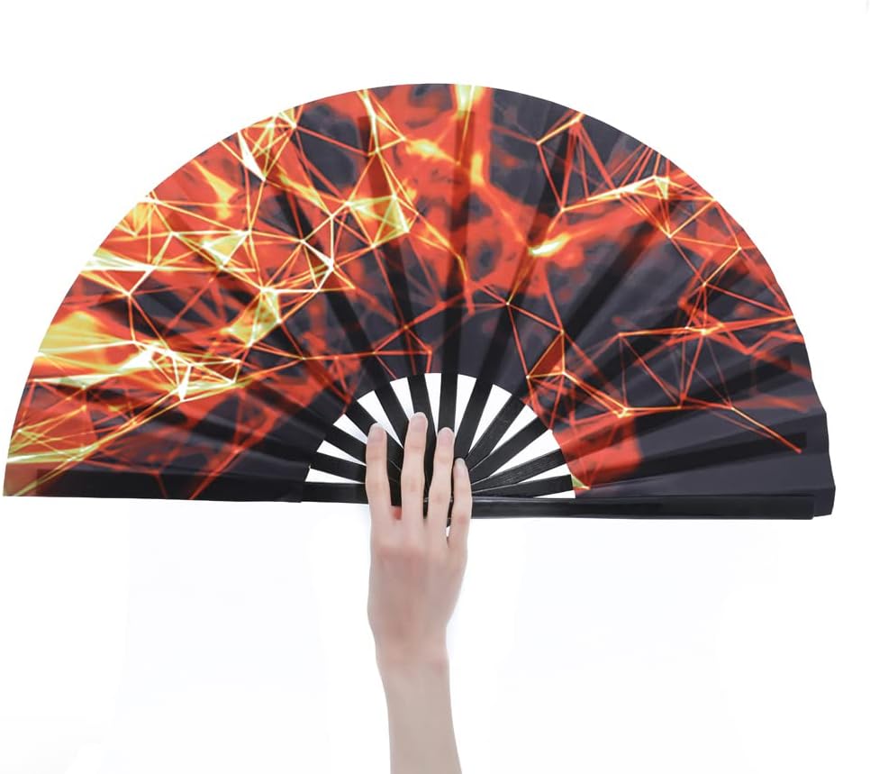 HeyToo Women/Men Large UV Glow Rave Handheld Fan for Drag Queen Cosplay EDM Club Party Music Festival Dance Decoration Hot wheel