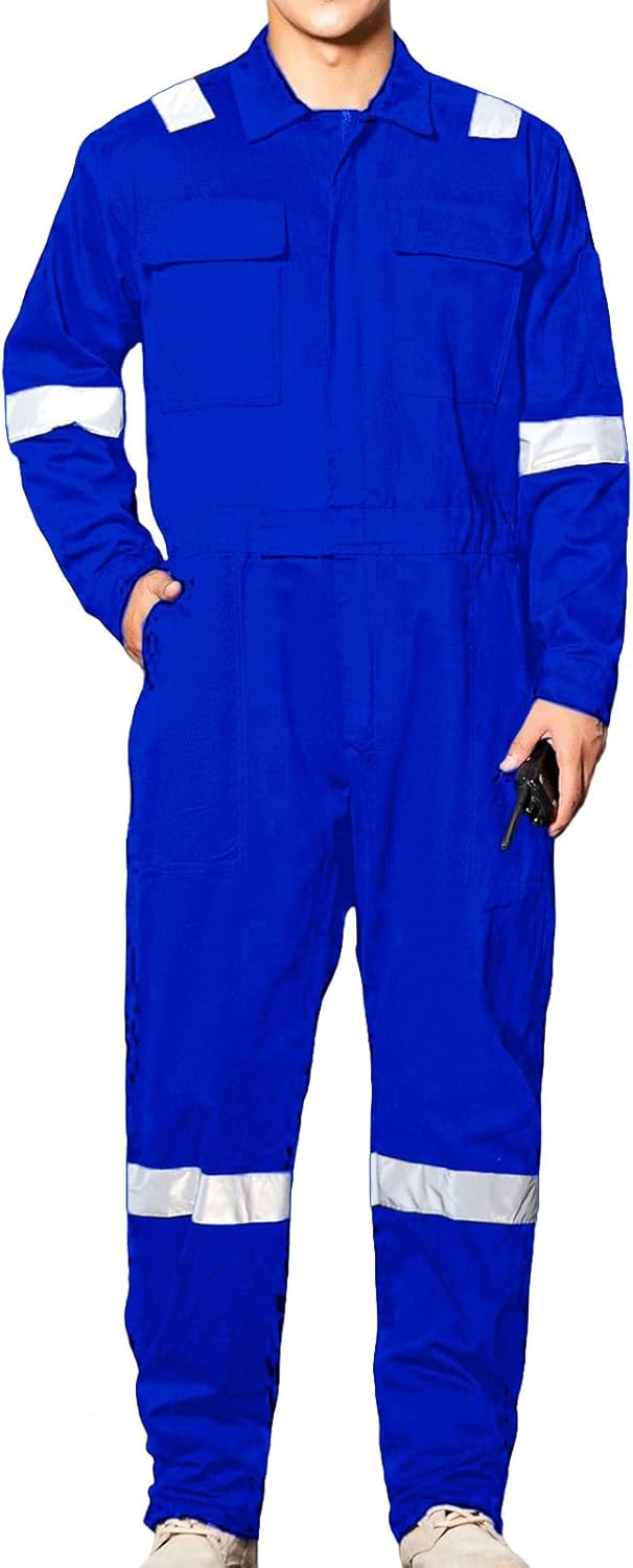 Safety Coveralls for Men Reflective Women Lightweight Work Coveralls One Piece Long Sleeve Loose Fit Jumpsuit Workwear