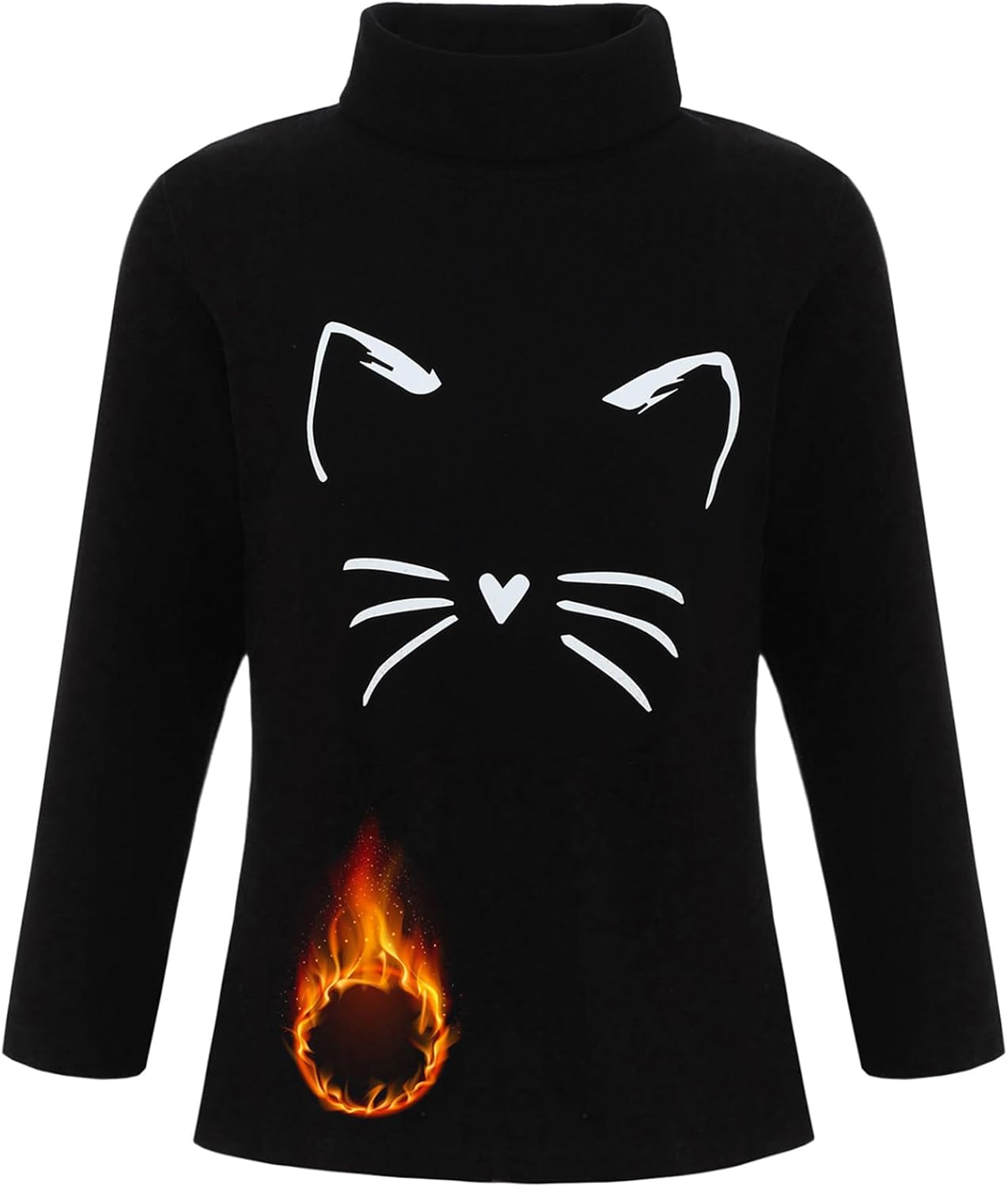 Kids Girls Base Layer Thermal Shirts High Neck Cute Cat or Butterfly Print Pullover for Daily Wear