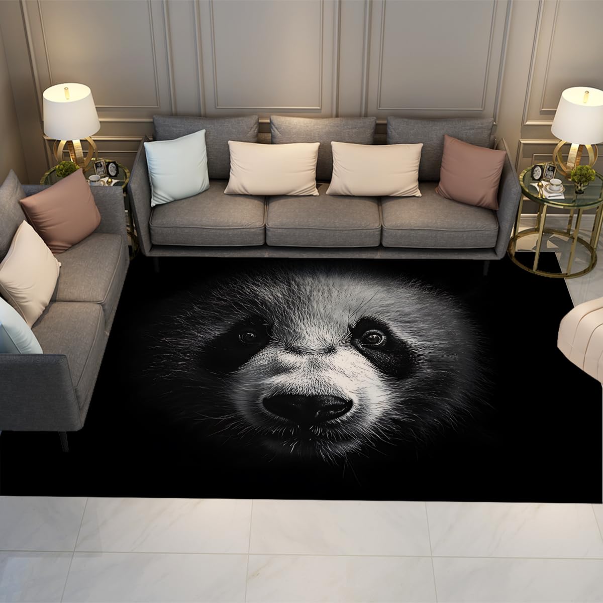 Dywan do pokoju dziecięcego, 120 x 180 cm, dywan powierzchniowy, nadający się do prania, czarno-biały wzór pandy, śliczne dywany, antypoślizgowy, dzikie zwierzęta, leśne zwierzątko, głęboki