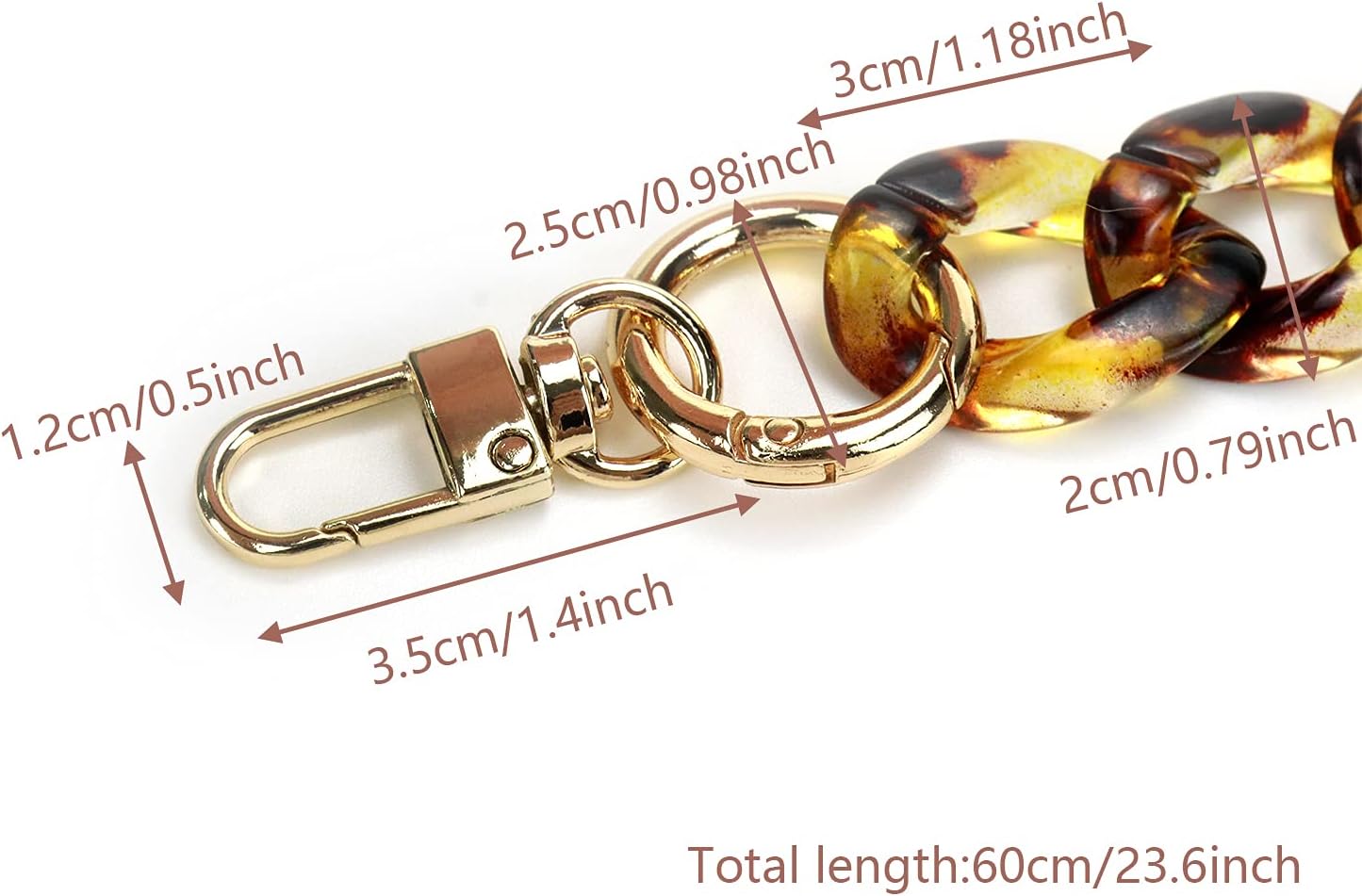 23.6"/60cm Vintage Acrylic Resin Chain Short Thick Resin Purse Shoulder Strap, Amber Color Leopard Print with Buckle - Image 2