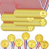 Lawei 100 Pieces Gold Medals for Awards, Little Plastic Winner Award Medals Bulk for Sports, Team Participation Trophies, Party Favors and Decorations, Lightweight Champion Awards with Ribbons