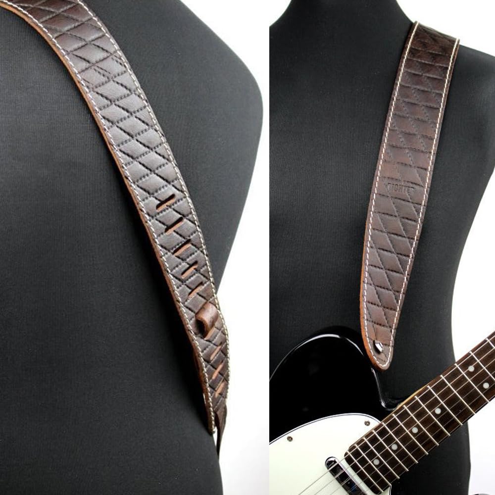 Richter Leder Raw II Contour Sew Brown - Handgearbeiteter Gitarrengurt