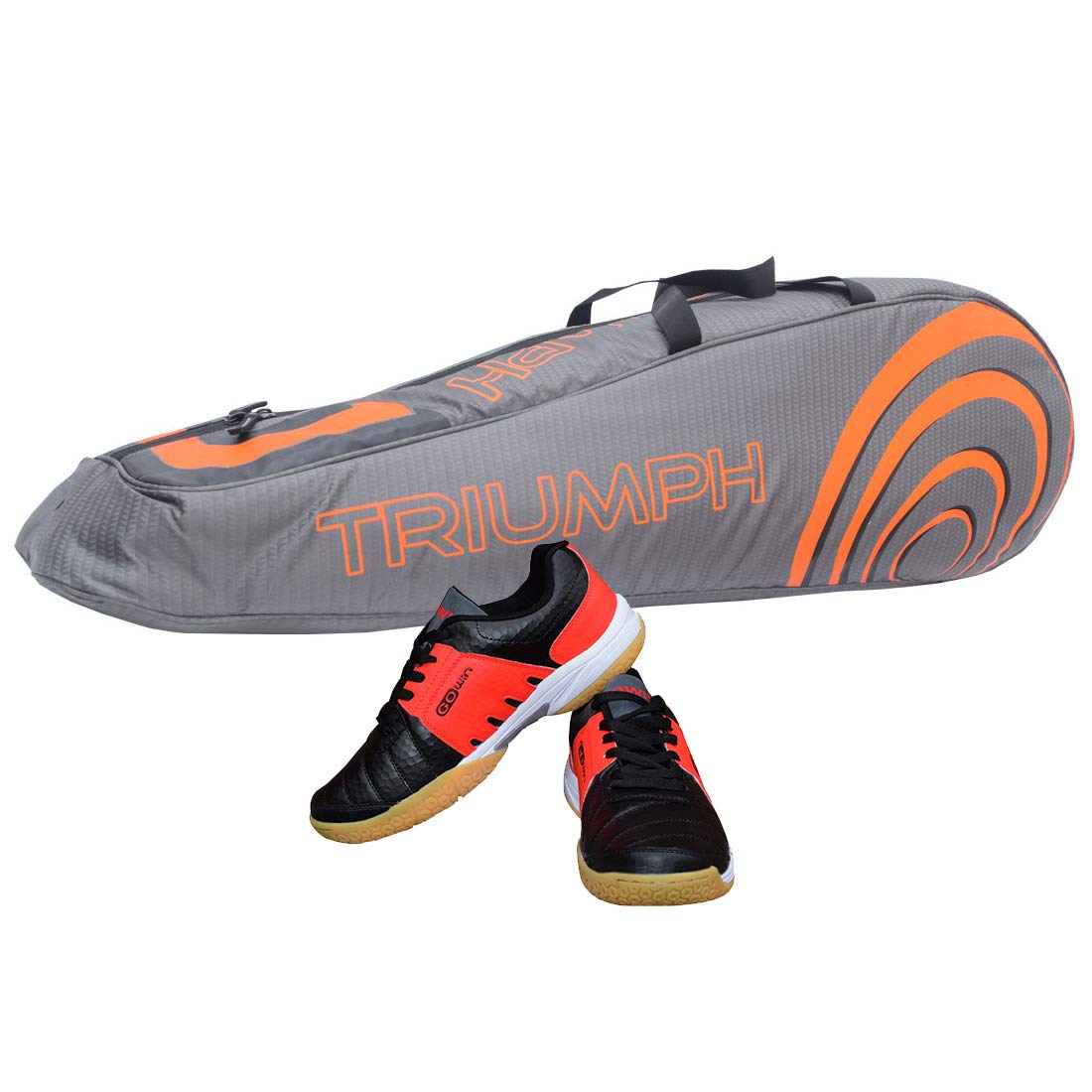 gowin Badminton Shoe Power Black/Red Size-4 with Triumph Badminton Bag 304 Grey/Orange-picture-24