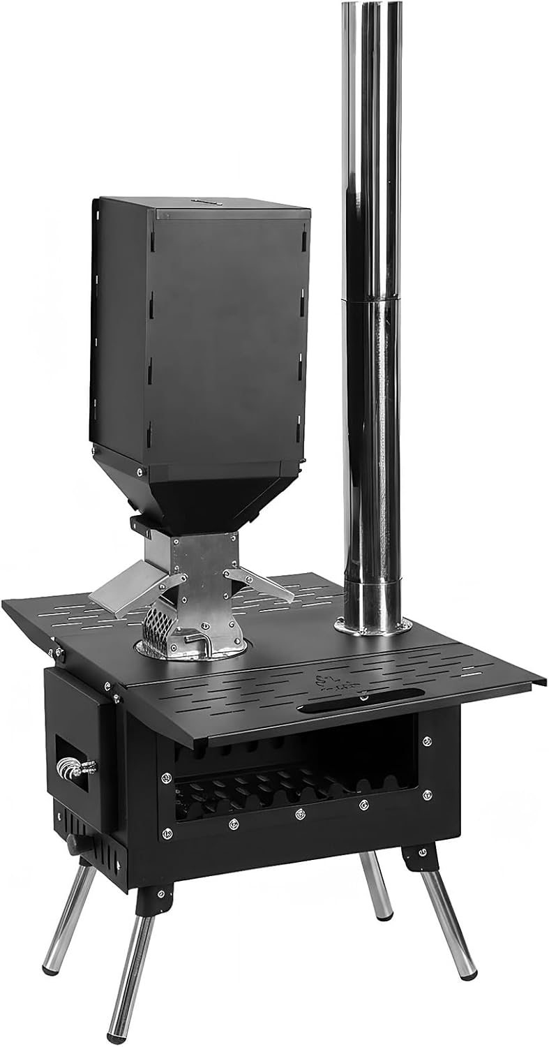 Portable Wood Burning Stove with Stainless Steel Construction Wood Burning Tent Stove Chimney Pipes Included for Outdoor Heating & Cooking Ice Fishing