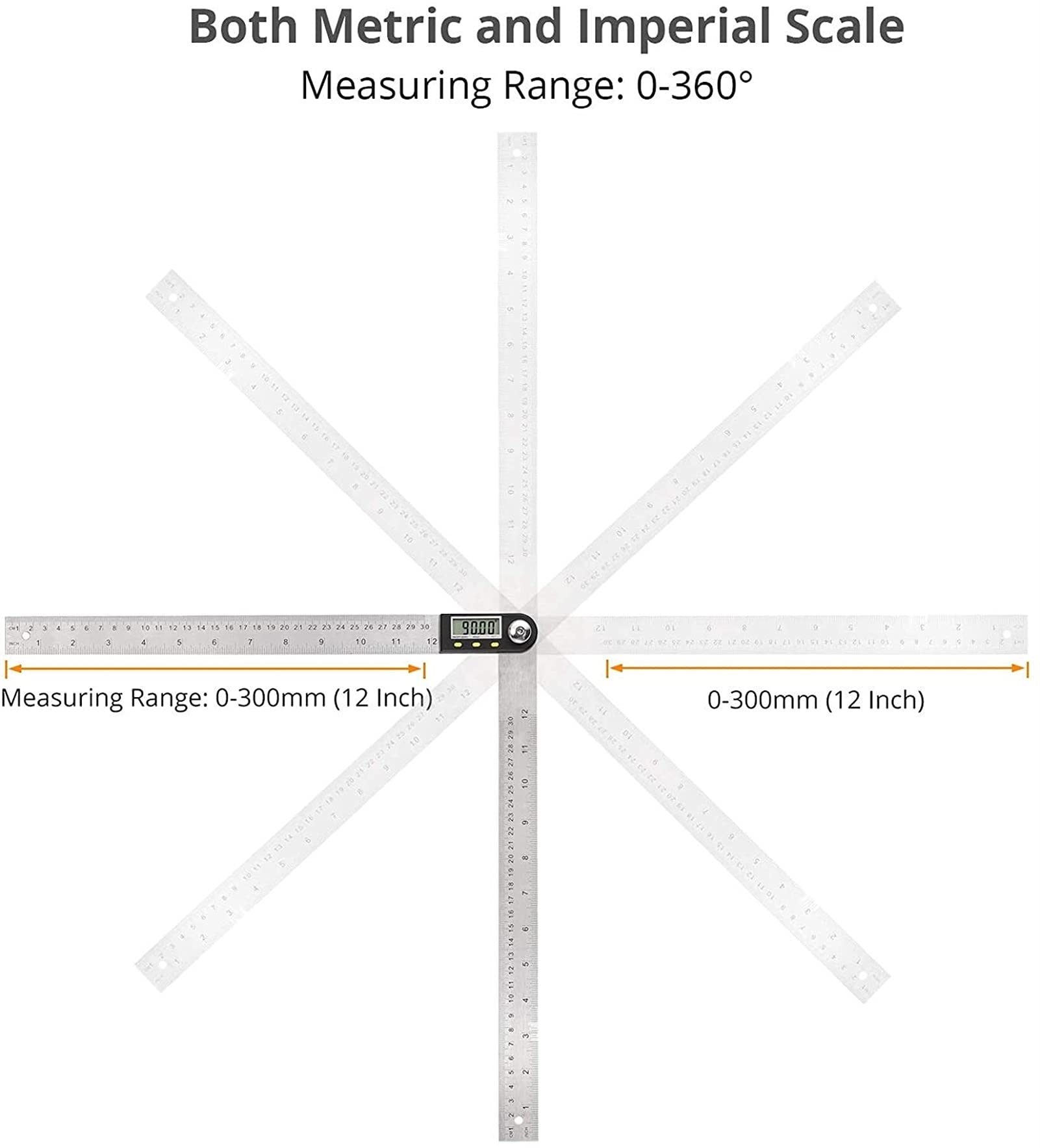 WJJ Elettronico Digital Display Angolo Righello Righello Plastica Plastica Lavorazione del Legno Righello Strumento di misurazione Angolo Multi-Funzione 360 ​​Gradi (Size : 12inch/300mm)