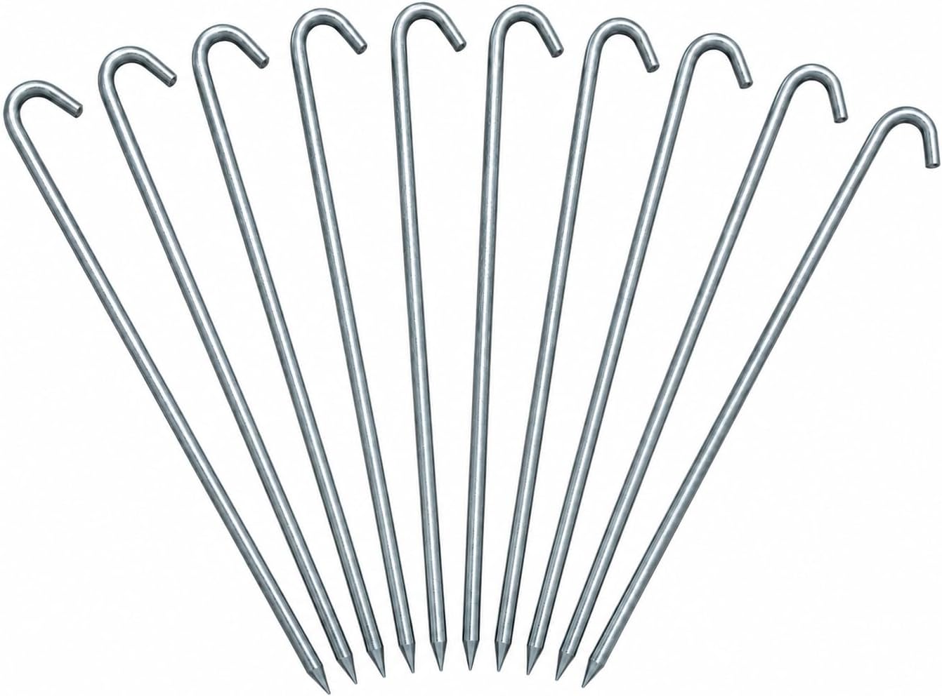 5/8” x 18” Heavy Duty Galvanized Steel J-Hook Ground Stakes - 10 Pack