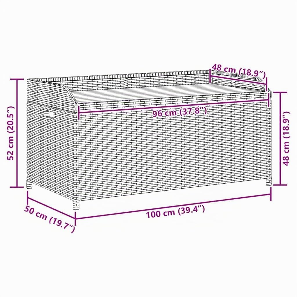 vidaXL Banco con almacenaje Madera Acacia ratán PE Gris 100x50x52 cm