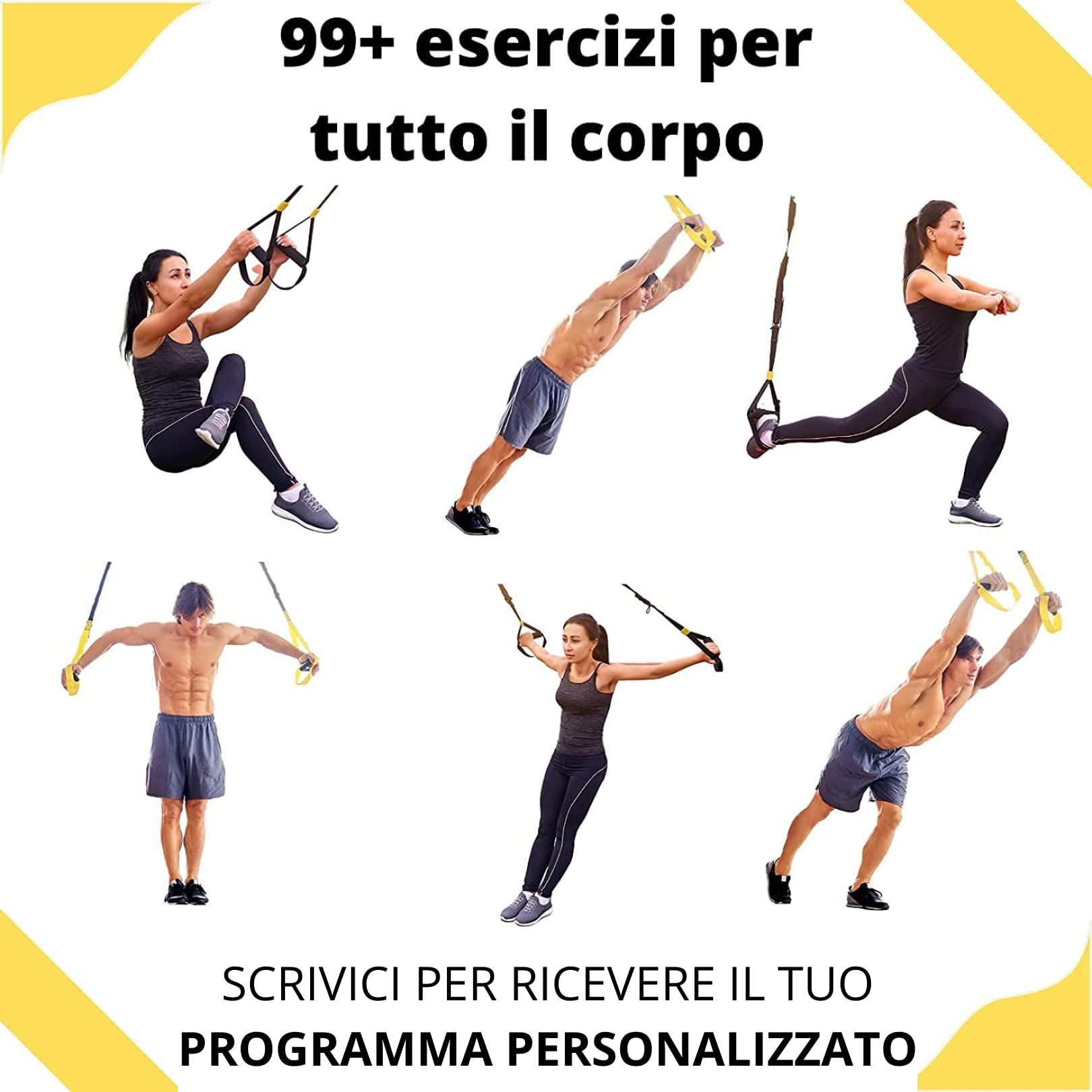 TRYNO TRX ITALIANO, Trx Fitness Da Casa, Suspension Training per Tutto il Corpo, Allenamneto in sospensione, Trx Elastico Fitness, Cinghie Sospensione +Zaino