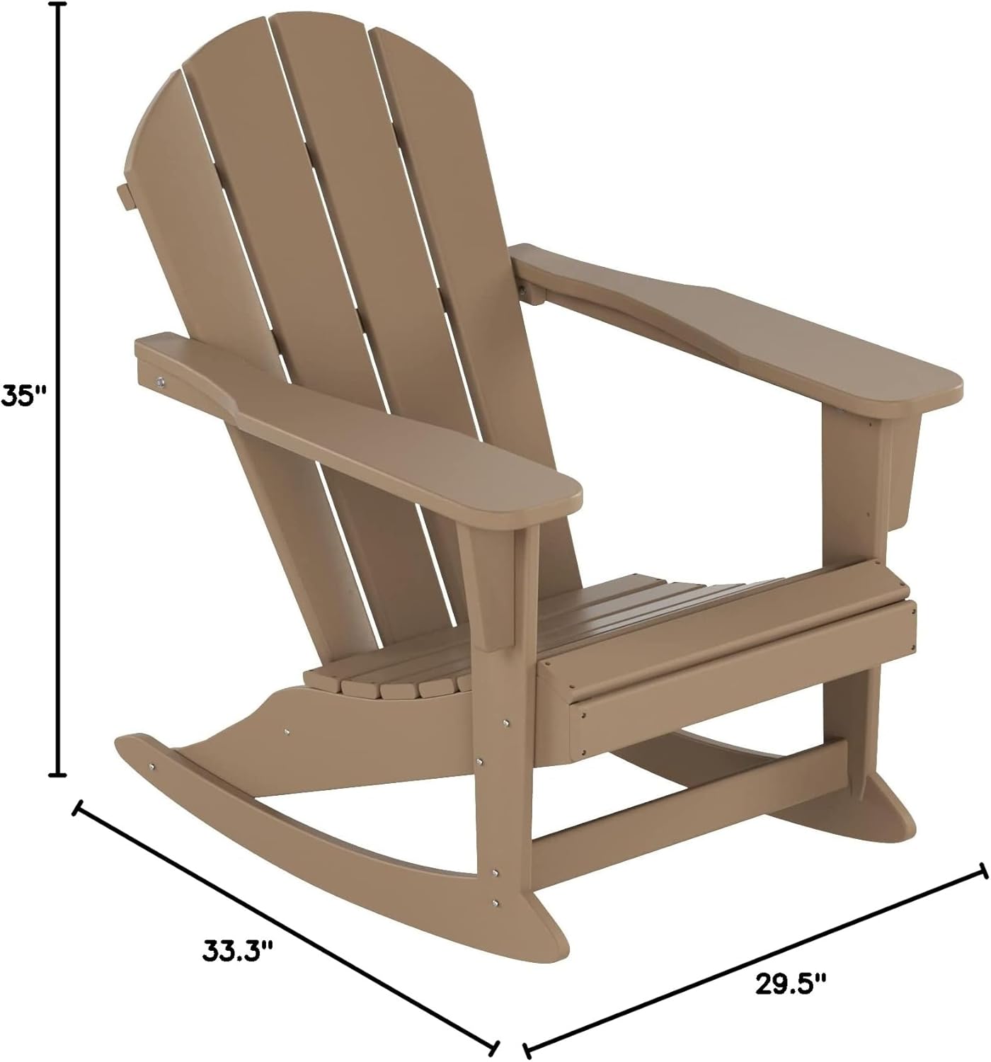 WO WESTIN OUTDOOR HDPE Laguna Outdoor Rocking Poly Adirondack Chair, Weathered Wood