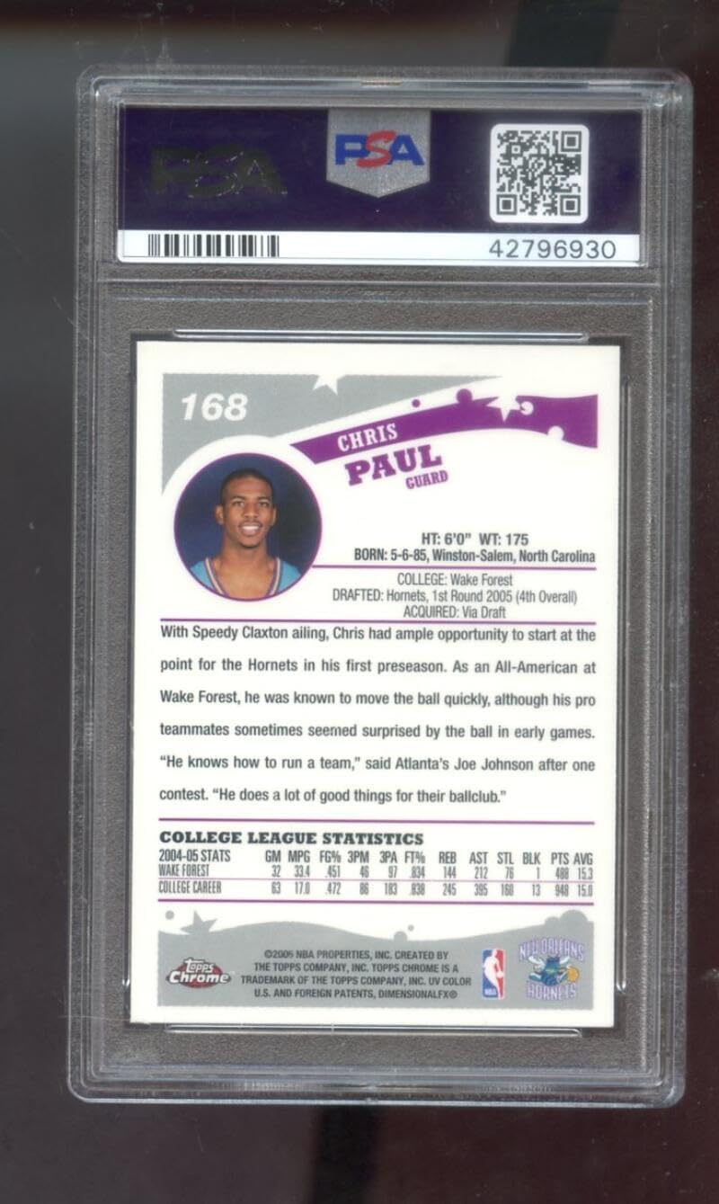 2005-06 Topps Chrome #168 Chris Paul ROOKIE RC PSA 8 Graded Basketball Card NBA 05-06 New Orleans Hornets 2005-2006