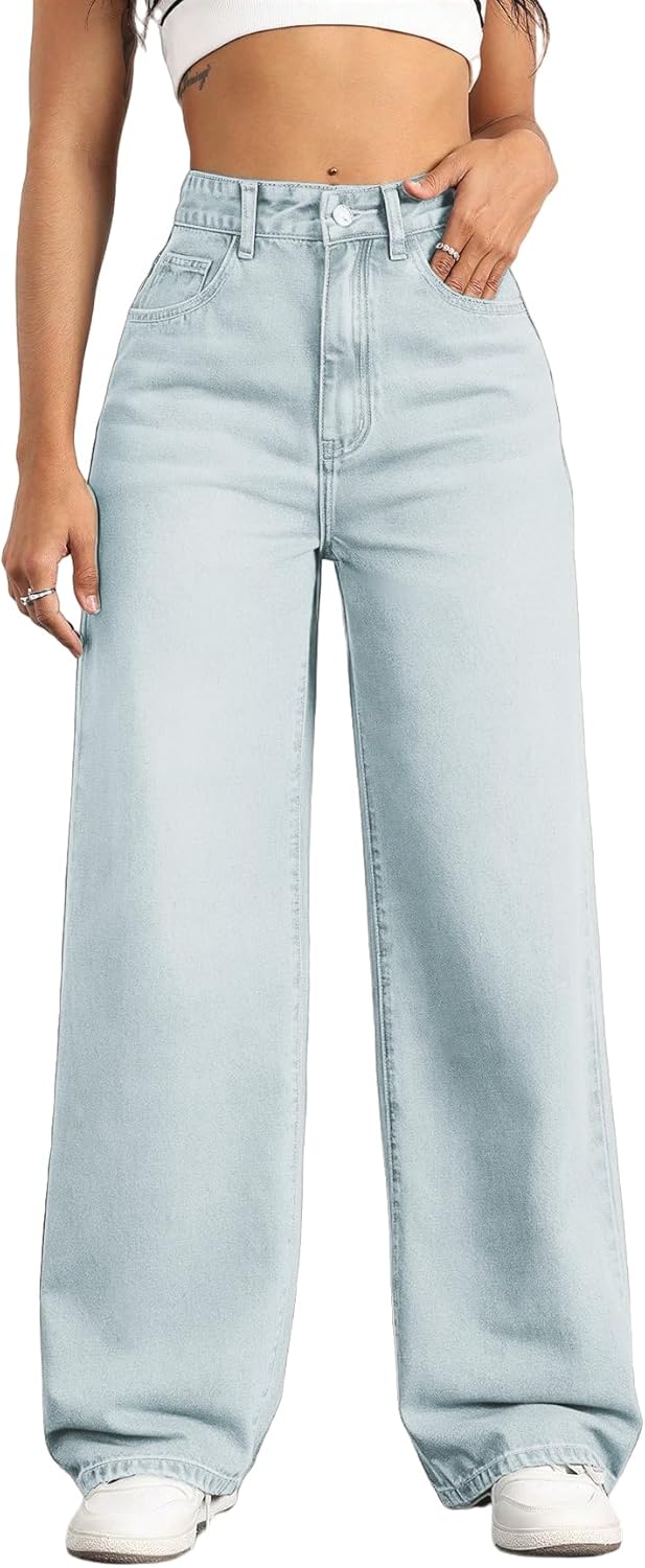 Straight Leg Jeans for Women,High Waisted Wide Leg Loose Stretchy Boyfriend Denim Pants Baggy Jeans for Women