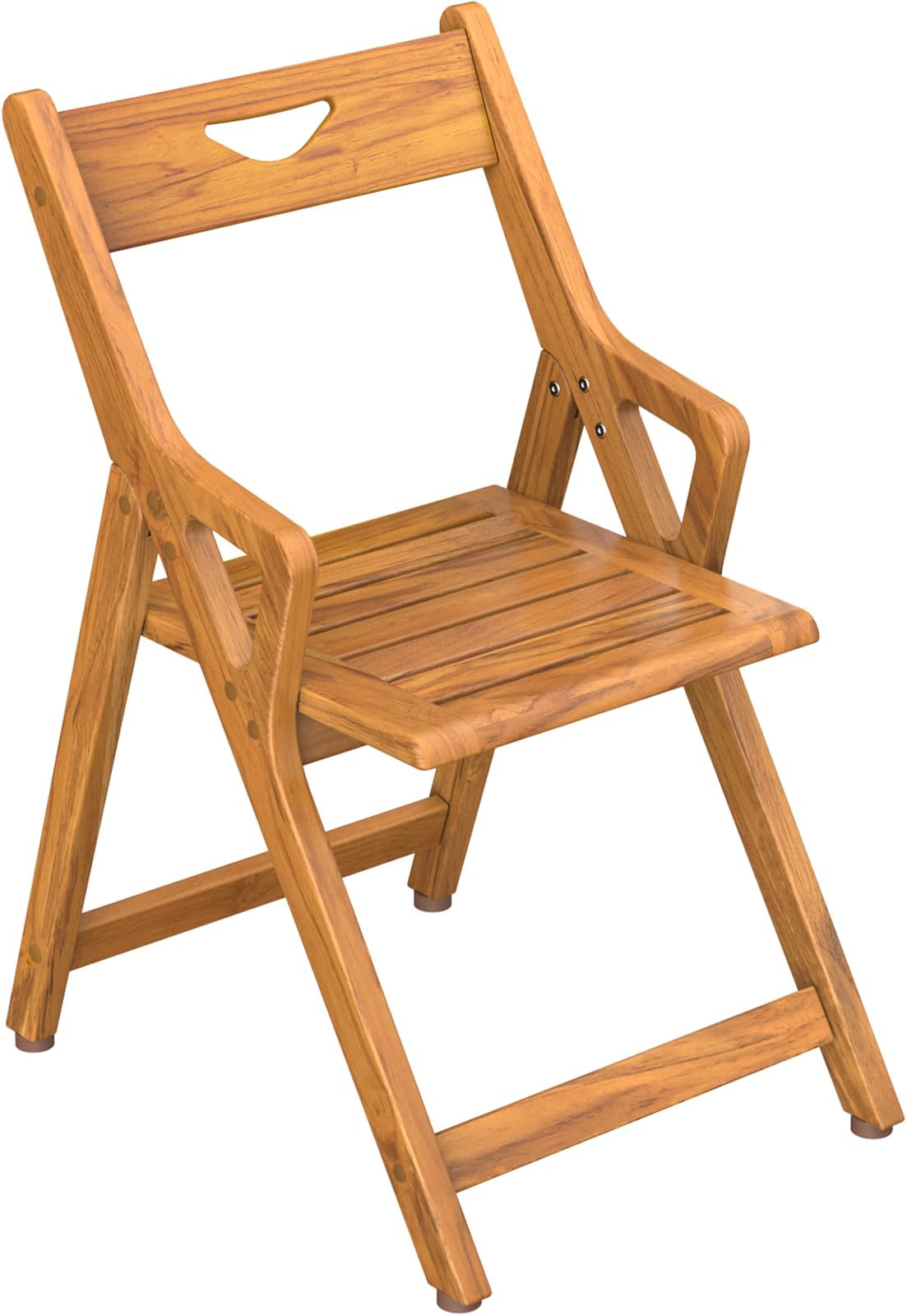 NNN Solid Teak Folding Shower Chair - Pivoting Backrest & Forward-Leaning Armrests for Easy Stand-Up, 350lb Capacity, Space-Saving Fold & Anti-Slip Feet for Elderly Bath Safety
