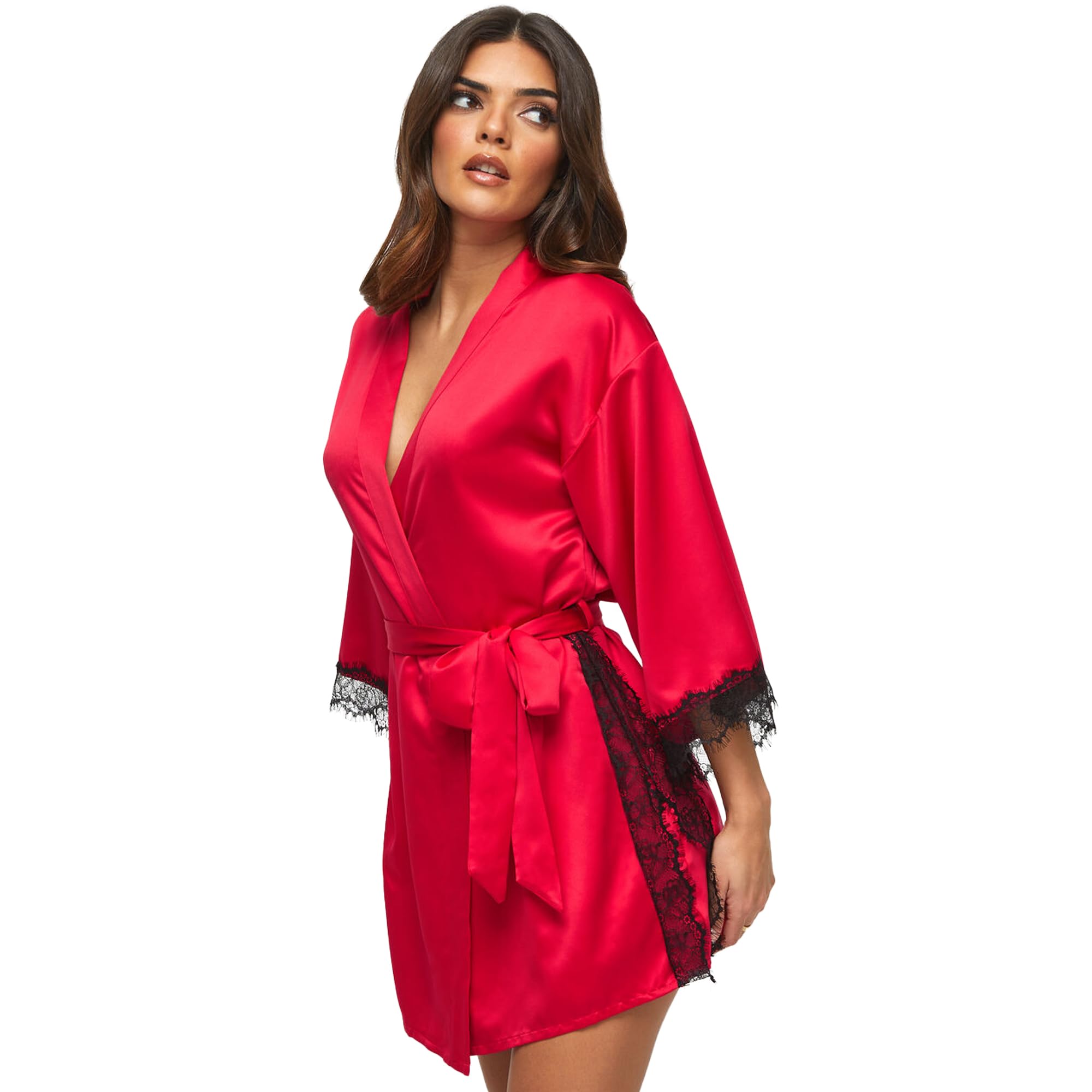 Ann Summers Women's Red Cherryann Satin Robe Satin Dressing Gown For Lightweight Dressing Gown, Tie Waist Kimono Dressing Gowns - Genuine Lingerie Nightwear