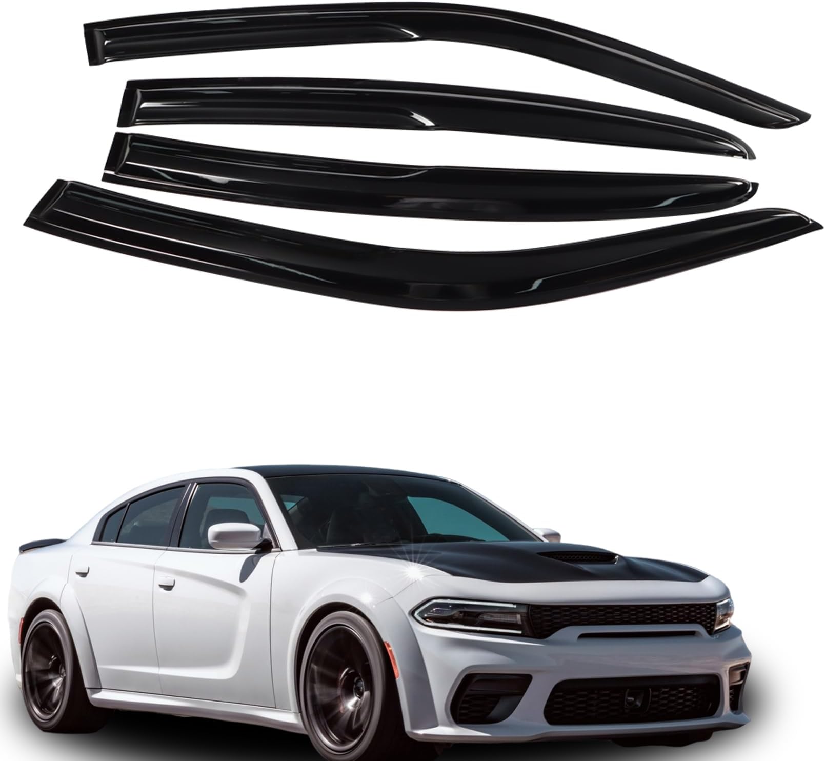 Window Visors Shade Sun Rain Guards Cover Wind Vent Deflector Acrylic Black Replacement for SRT 2011 2012 2013 2014 2015 2016 2017 2018 2019 2020