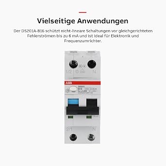 ABB 2CSR255180R1165 DS201A-B16 FI/LS Switch 6 kA 1P+N Type A B16 30 mA 2 TE Circuit Breaker 2-Pin Fi Switch FI Circuit Breaker