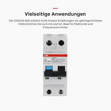 ABB 2CSR255180R1165 DS201A-B16 FI/LS Switch 6 kA 1P+N Type A B16 30 mA 2 TE Circuit Breaker 2-Pin Fi Switch FI Circuit Breaker