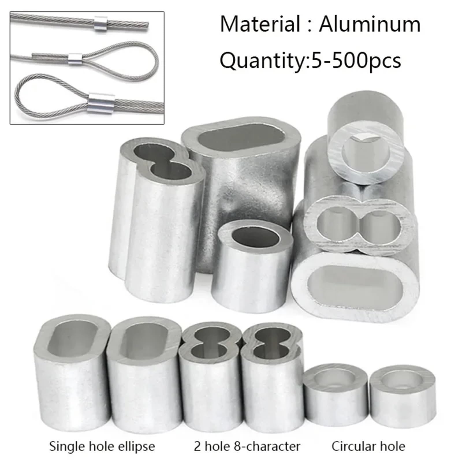 5–500 Stück Aluminiumhülse, Doppelloch-Kabelcrimp, 8-förmiges Aluminium-Stopper-Seil-Hardware-Zubehör Für Drahtseil(M5 50pcs Two hole)