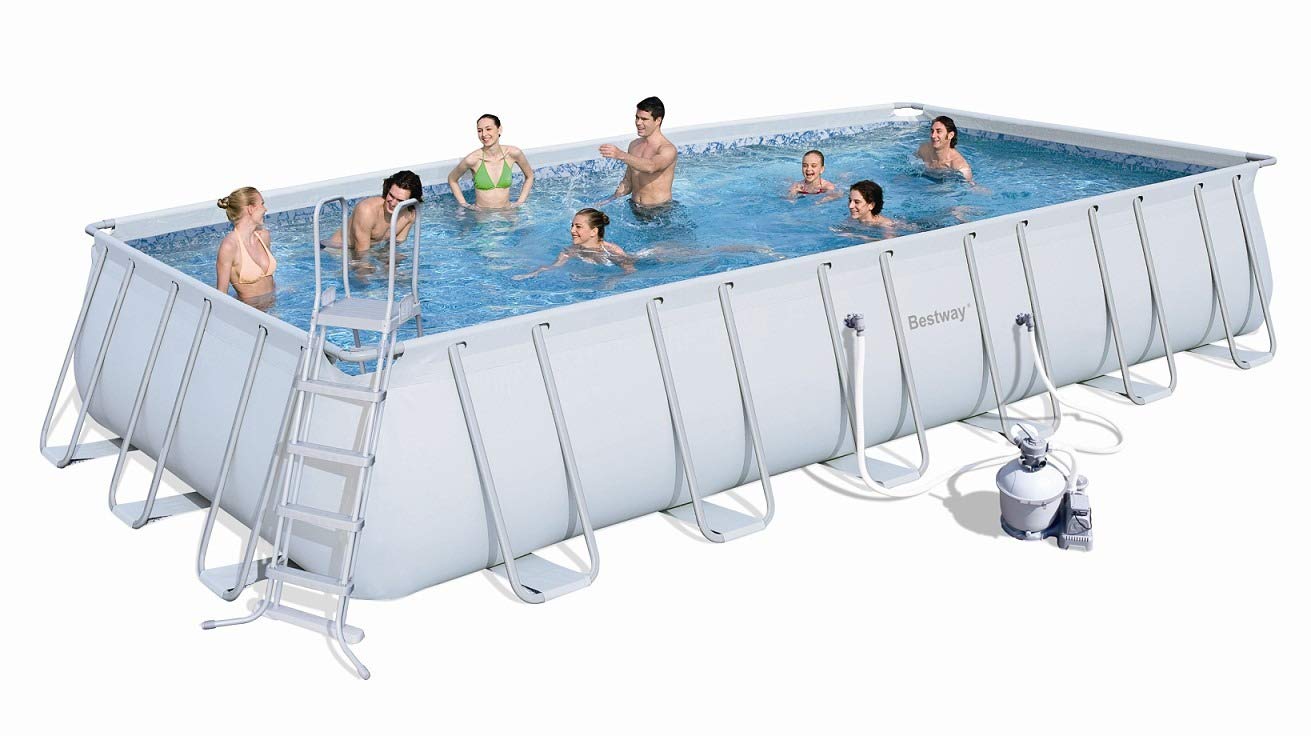 Bestway Power Steel, piscina rettangolare con telaio in acciaio, con pompa filtrante, con accessori, grigia, 732x366x132 cm