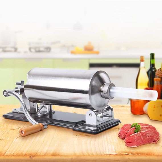 4.8 L Manual Sausage Filler Sausage Machine Stainless Steel Sausage Filling Machine with 4 Pieces Filling Tubes 11 mm 16 mm 20 mm 28 mm Sausage Press with Table Clamp for Home Silver