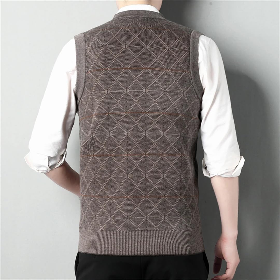 Chaleco de punto de lana básica gruesa de invierno para hombre, con rombos y cuello en V vintage