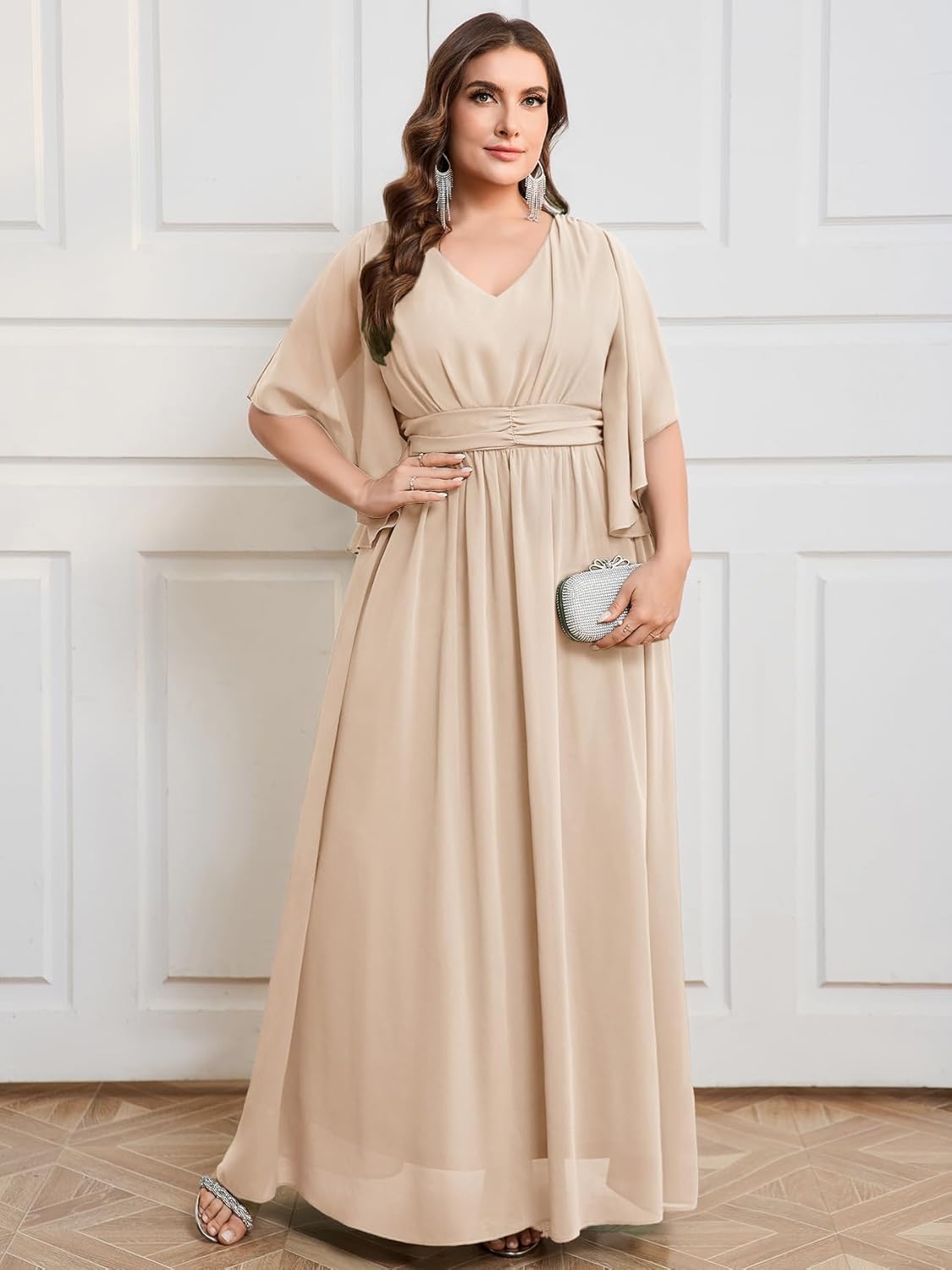 Plus Size Elegant Formal Chiffon Dress A Line Maxi Bridesmaid Mother of The Bride Gala Evening Wedding Guest Prom Gown
