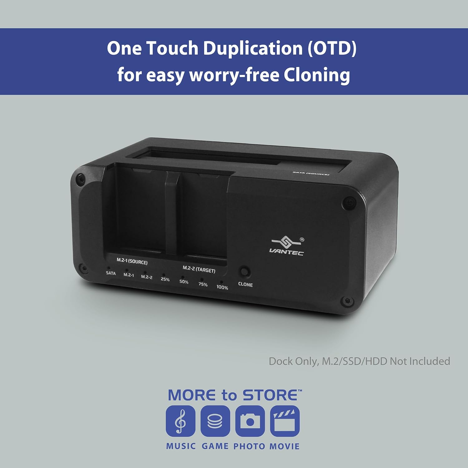 Vantec JX, USB 3.2 Gen 2x1, Triple Bay Dock (Dual M2, SATA) with Clone Function (NST-DM12C31)