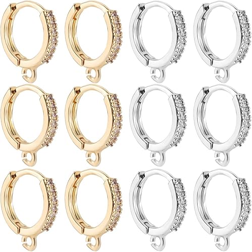 Miniatura 6 de Beebeecraft 1 caja de 14 ganchos de circonita cúbica chapados en oro de 18 quilates, aretes de aro de clip francés con lazo para hacer aretes de