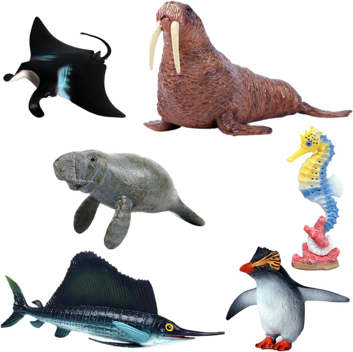 Ocean Animal Zoo Manta Ray Walrus Manatee Sea Horse Sailfish Penguin Realistic Figure Suitable for Animal Zoo Sea World Scene Collector Decoration Toys Plastic Model Gift