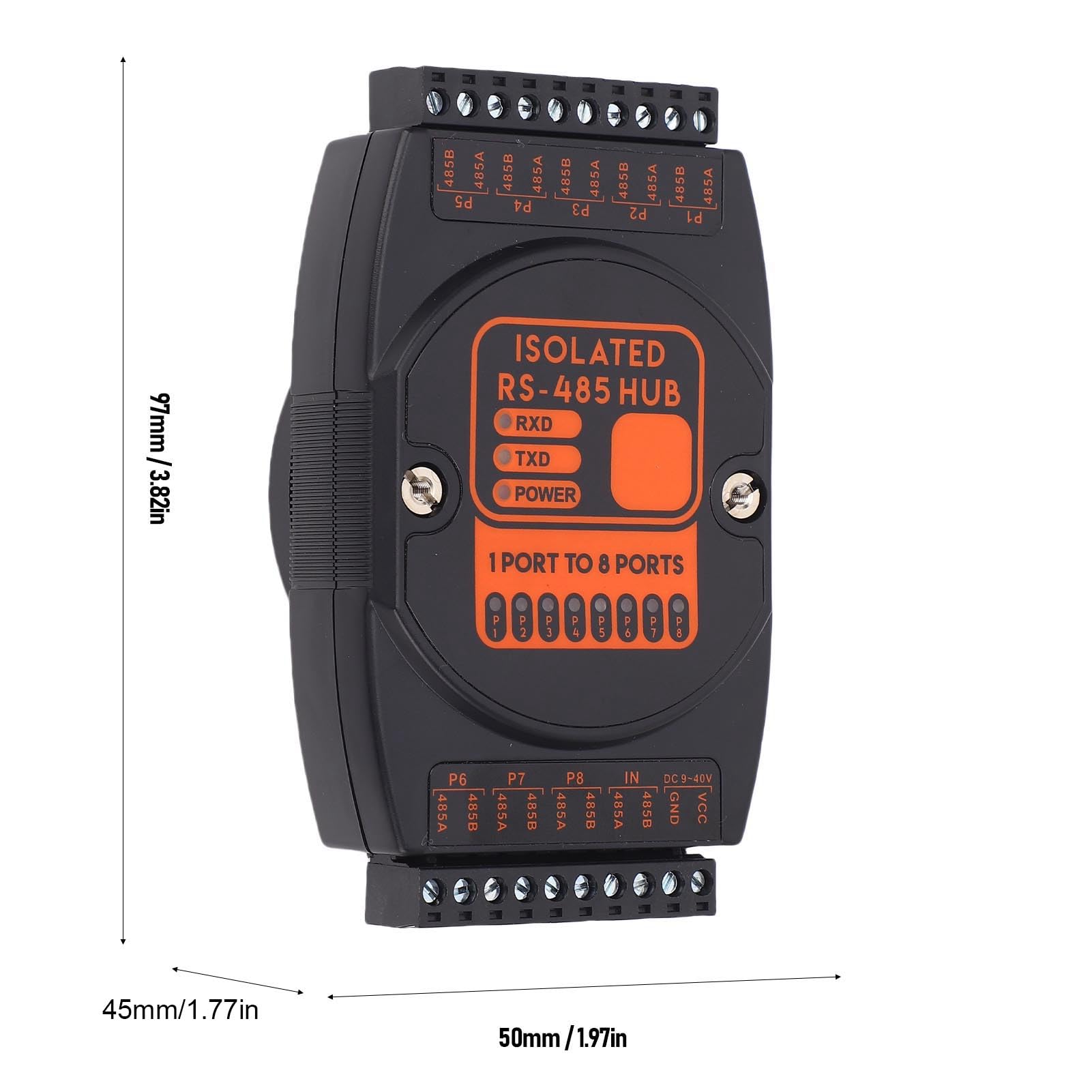 Ejoyous Hub 485, Ripetitore 485 Isolato in ABS 1 Ingresso 8 Uscite, Isolamento 2500 Vrms da 9 a 40 V CC da 300 Bps a 115,2 Kbps, per Espansione di Rete Industriale e Sistemi di Controllo per Esterni