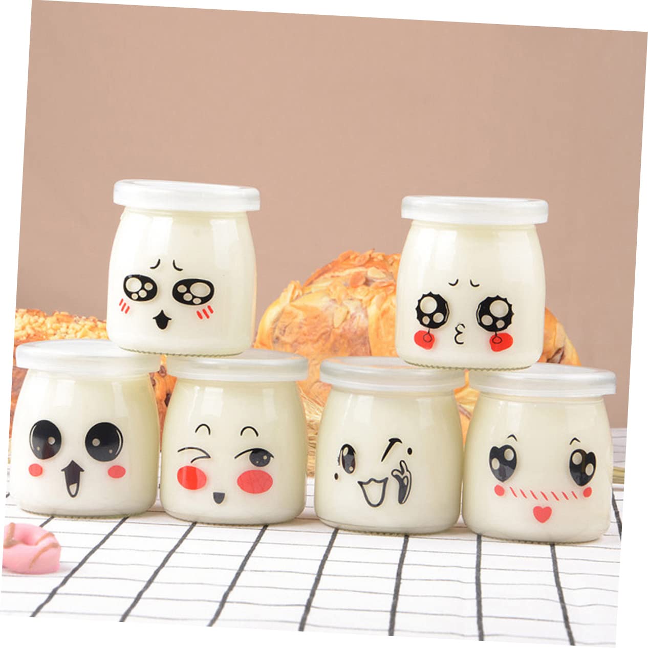 LIFKOME Glasflaschen für Joghurt und Pudding 100ml mit Bunten Motiven Wiederverwendbare Dessertflaschen aus Transparentem Glas für Kleine Portionen und Zufällige Farbe Zufälliger Stil