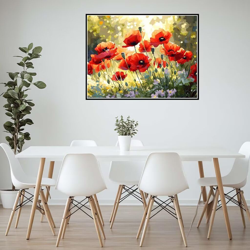 Malen Nach Zahlen Erwachsene Mohnblumen Blumen, Malen Nach Zahlen mit Pinseln und Acrylfarben, DIY Paint by Numbers 90 x 60 cm, Malen-Nach-Zahlen für Anfänger, Home Wand Decor (Ohne Rahmen) -YH121