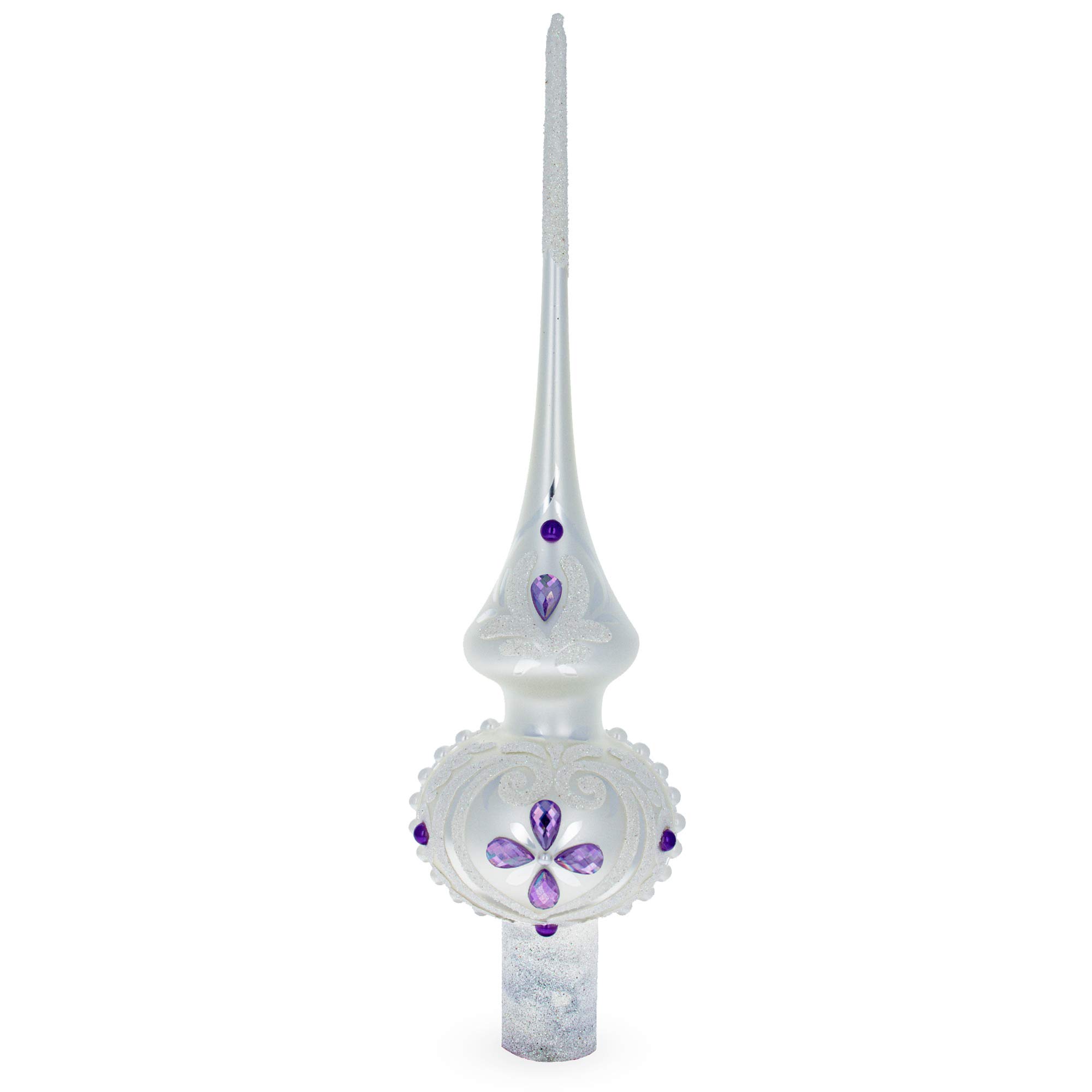 Étoile violette en verre pailleté blanc pour sapin de Noël féerique