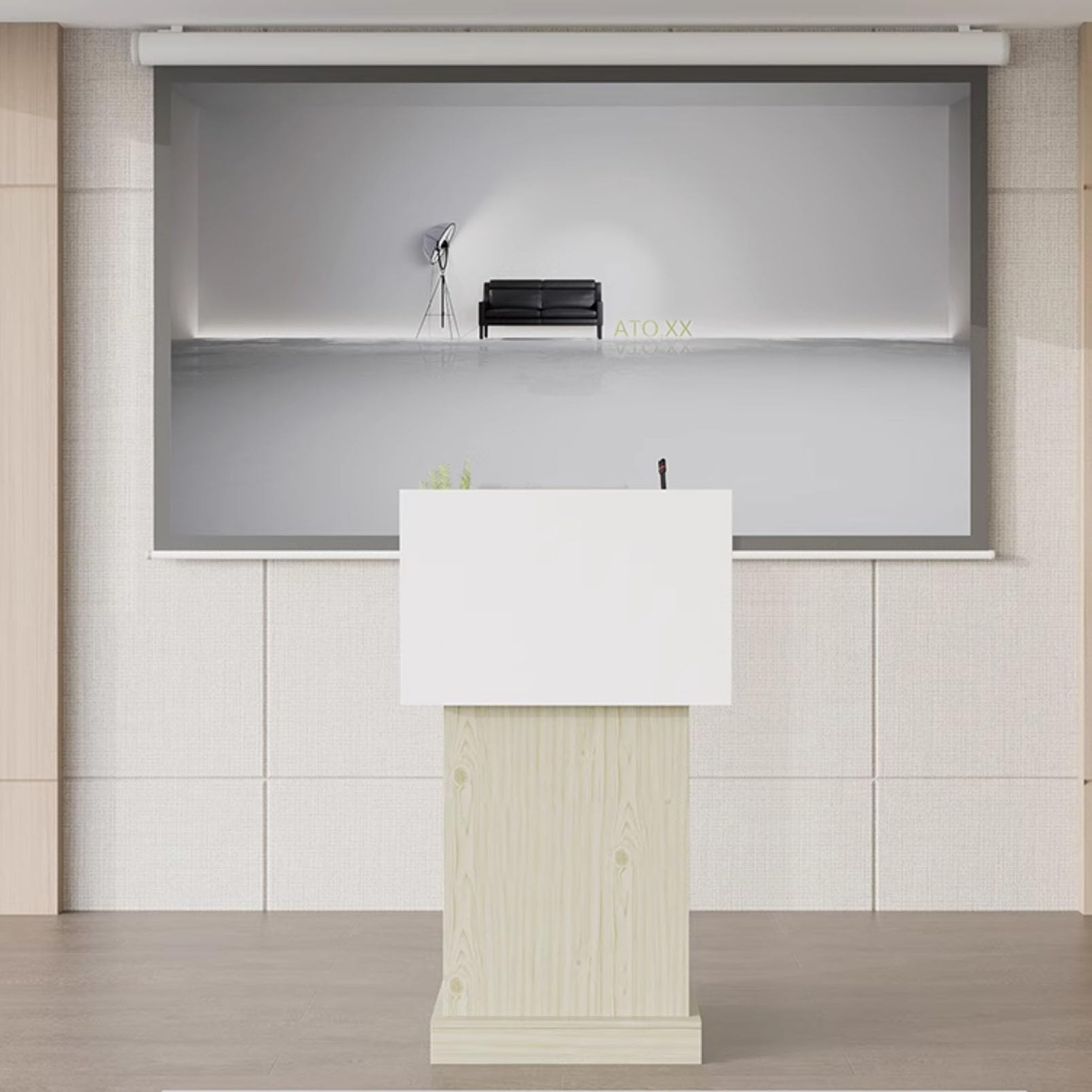 Podium en bois moderne pour présentations, église, séminaire et conférences scolaires, événement, bureau, restaurant, support de haut-parleur