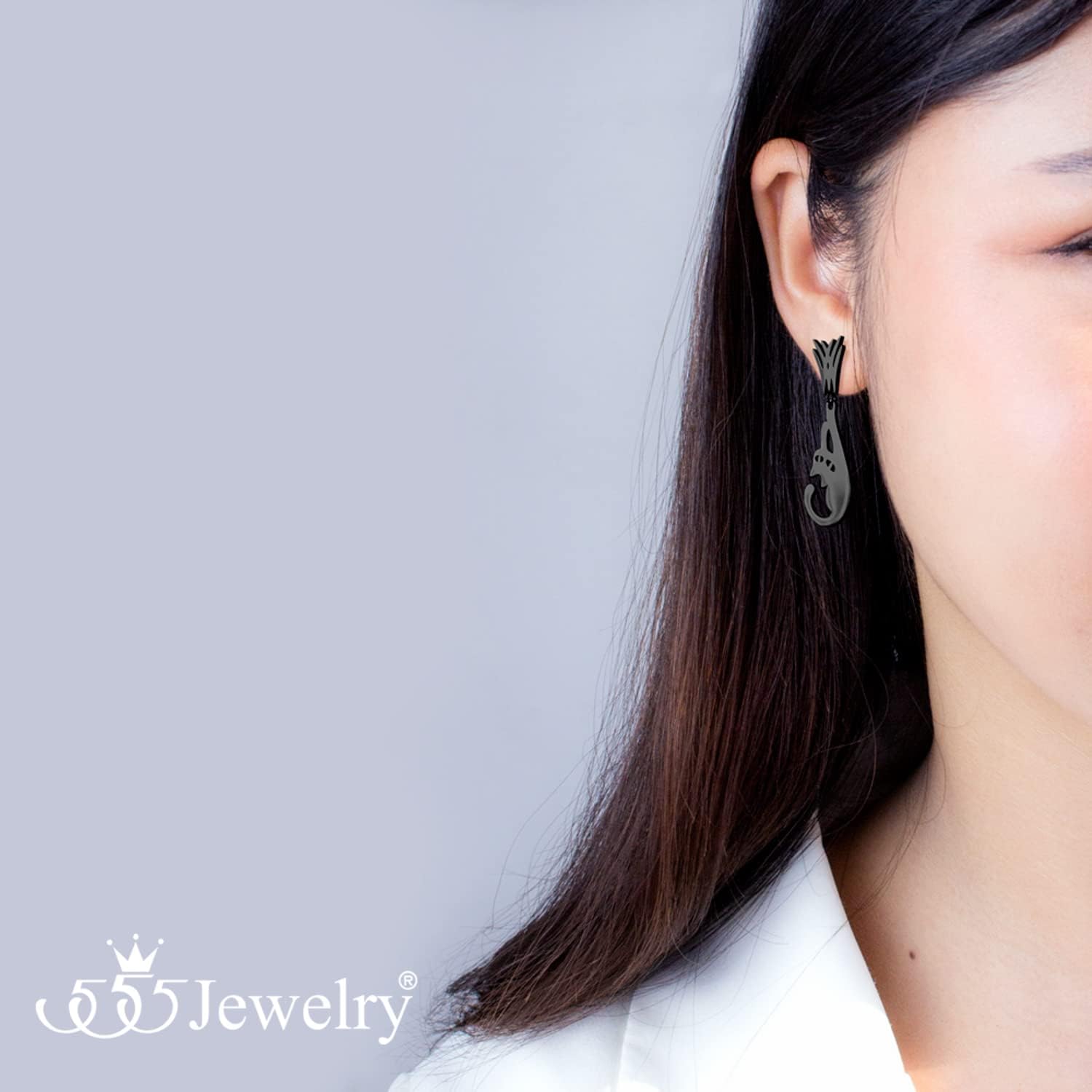 555Jewelry Stainless Steel Cute Hanging Cat Earrings Dangling Drop - Cat Jewelry for Women - Image 3