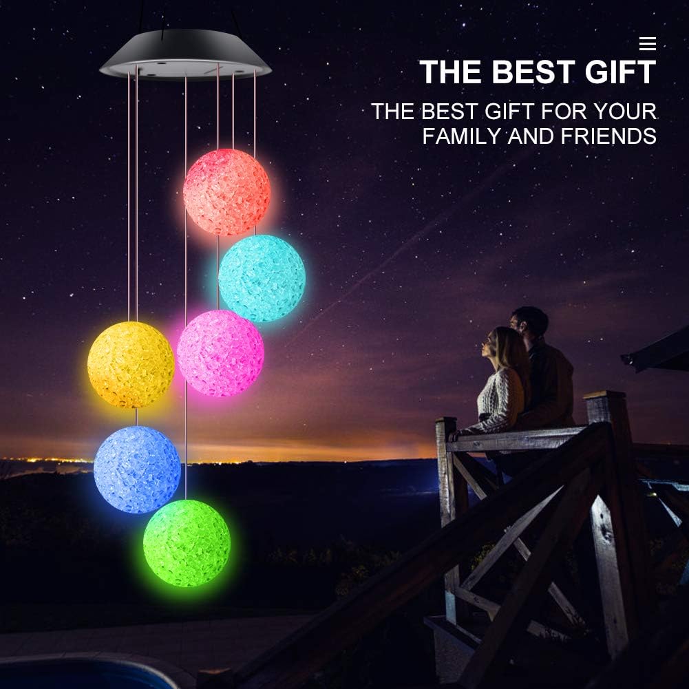 ERYTLLY Solar String Lights, Color Changing LED Mobile Hummingbird Wind Chimes, Waterproof Outdoor Solar Lights for Home Yard Patio Garden (Ball)
