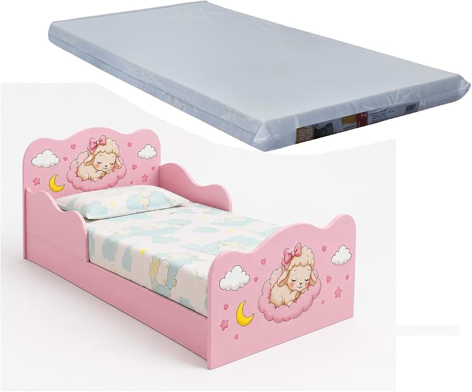 Mini Cama Infantil Ovelhinha Sonhar Proteção Lateral com Colchão -Rosa
