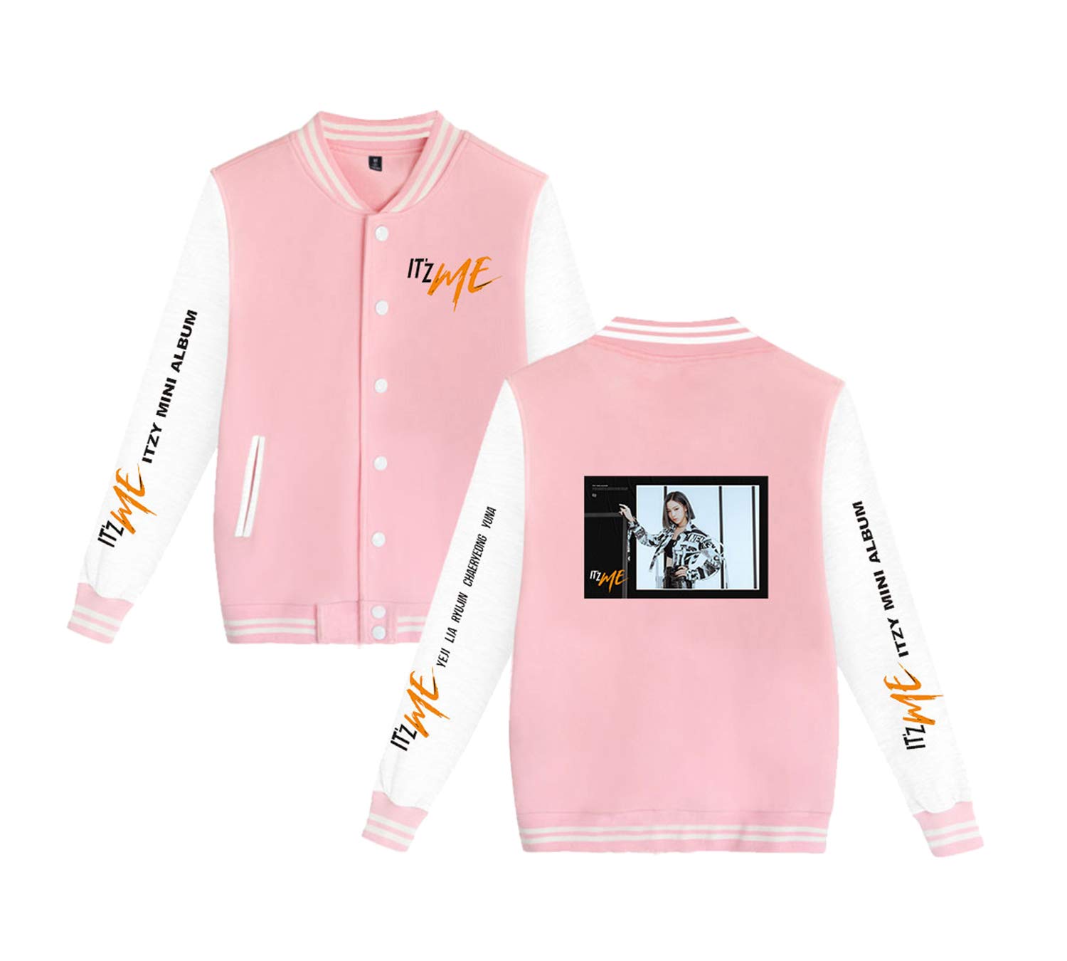 Xkpopfans Kpop ITZY Hoodie It's Me Baseball Jacket Lia YeJi RyuJin Yuna Unisex Sweater Coat XS Pink B