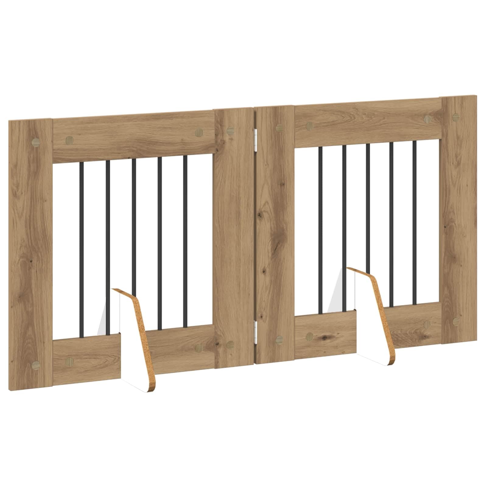 Puerta para perros con soporte, 2 unidades, roble Artisan, 60 x 60 cm, plegable, plegable, modular, ampliable, para interior y exterior, protección y cierre seguros