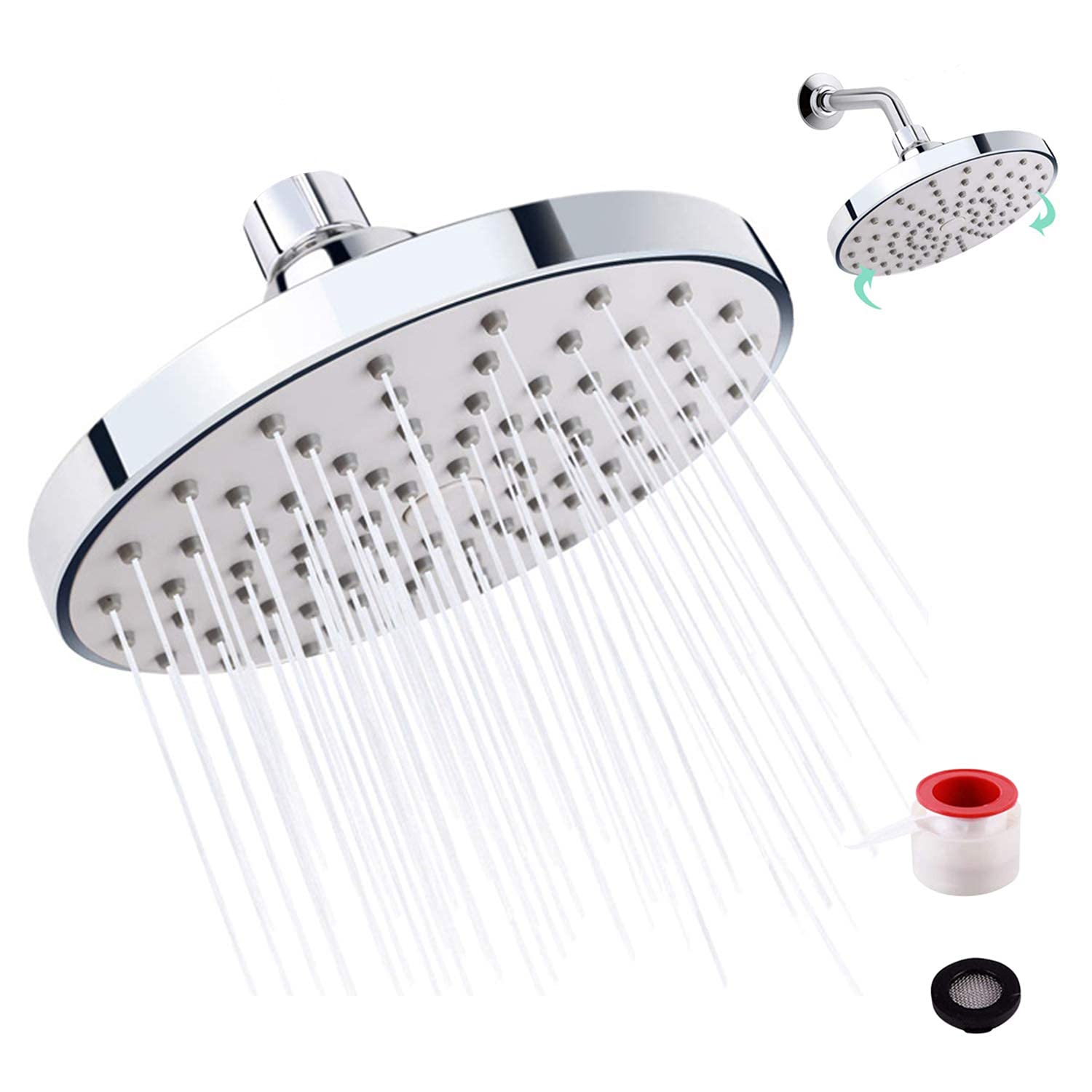 Sagreeny 6 Inch Shower Head G1/2 Rain Showerhead Adjustable Bathroom Low Pressure Shower Head Spray Replacement Round Showerhead Polished Chrome Bath Rain