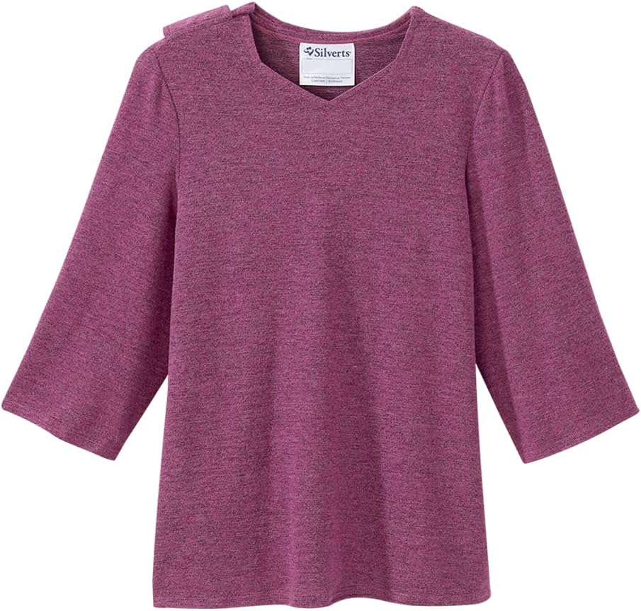 Women’s Open Back Adaptive Diamond Neck Top for Seniors - Super Soft 3/4 Long Sleeve Shirt